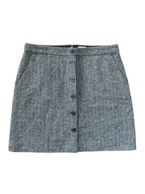 J. Crew Gray Wool Blend Lined Faux Button-Front Back Zip Mini Skirt Size 10